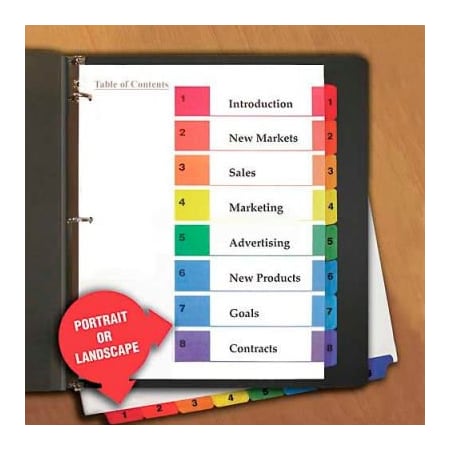 Universal One Table of Contents Dividers, Assorted Color 8-Tab, 1-8, Letter, White, 6/PK UNV24802***